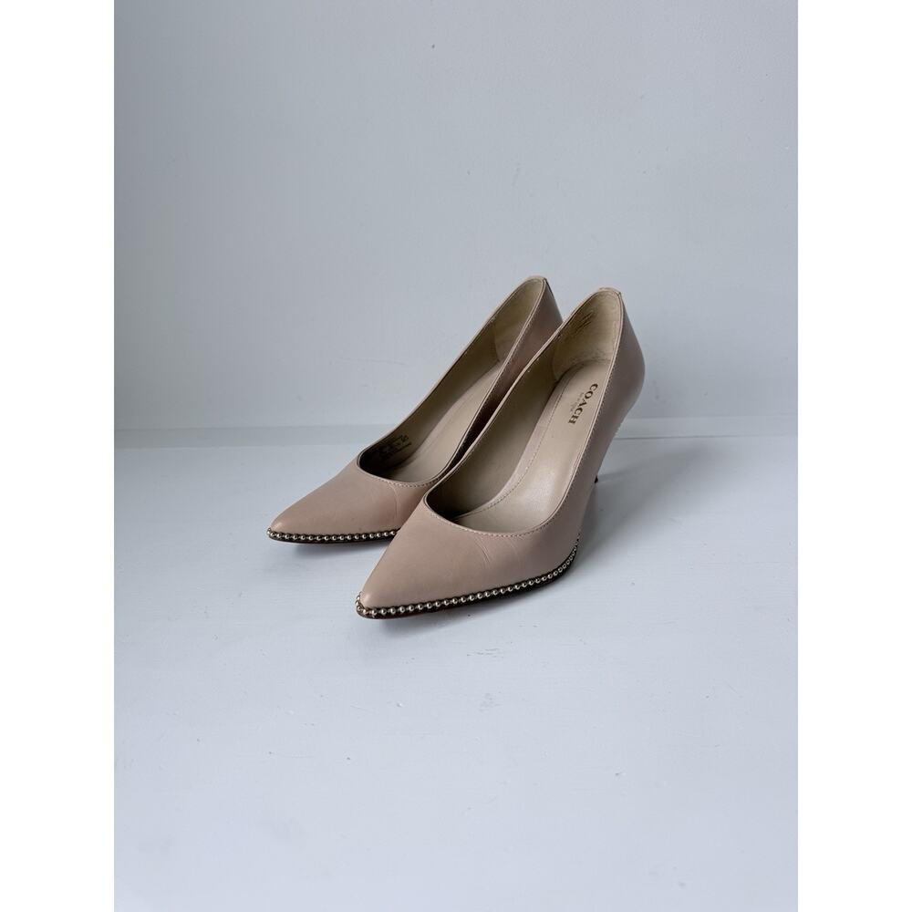 Coach Womens Leather Stiletto Pumps Shoes 6.5 Beige Pointed Toe High Heels RARE